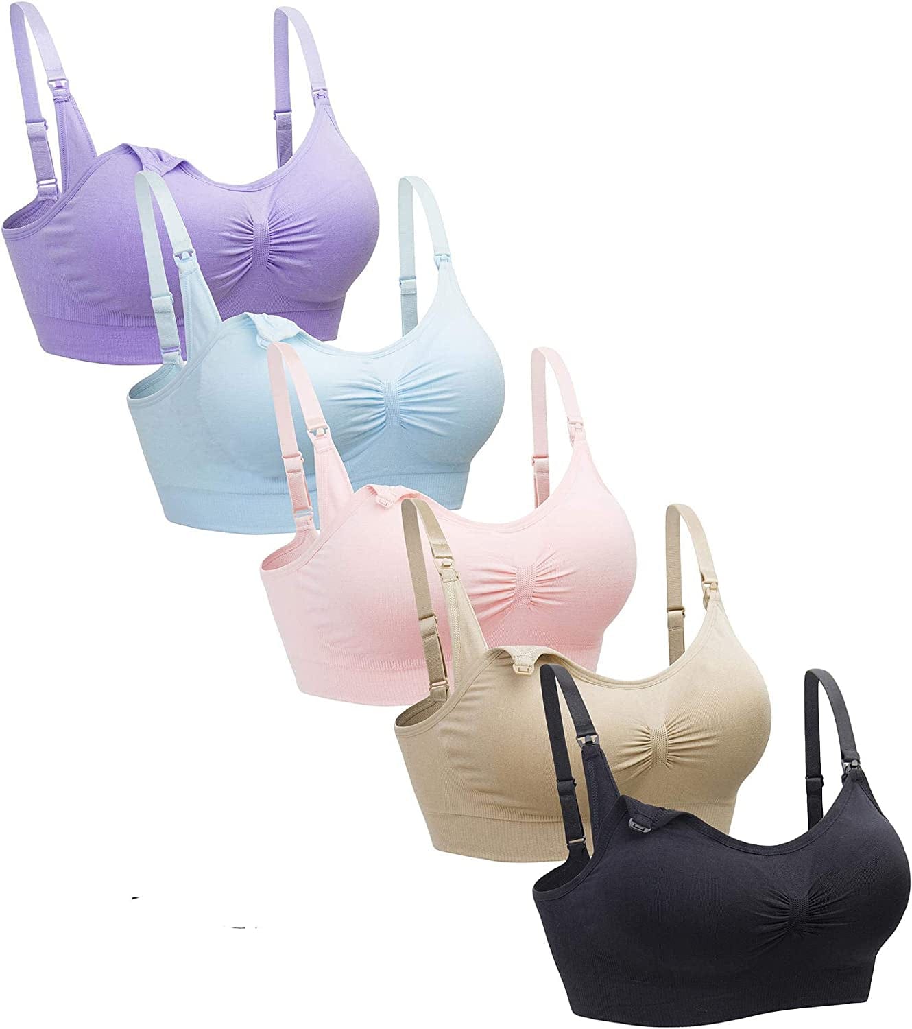 5PACK Nursing Bra Wireless Bra Women'S Sleeping Maternity Bra Breastfeeding Bra Black/Nude/Pink/Purple/Lightblue / Small
