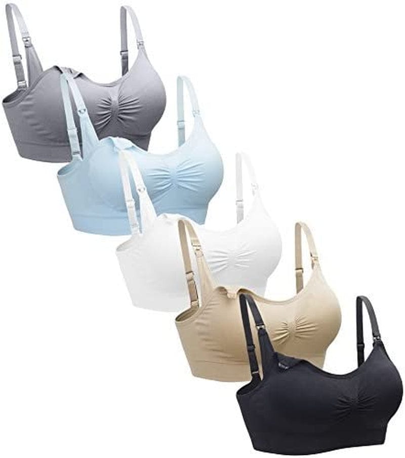 5PACK Nursing Bra Wireless Bra Women'S Sleeping Maternity Bra Breastfeeding Bra Black/White/Beige/Softblue/Gray / Small