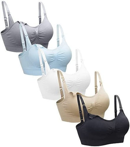 5PACK Nursing Bra Wireless Bra Women'S Sleeping Maternity Bra Breastfeeding Bra Black/White/Beige/Softblue/Gray / Small