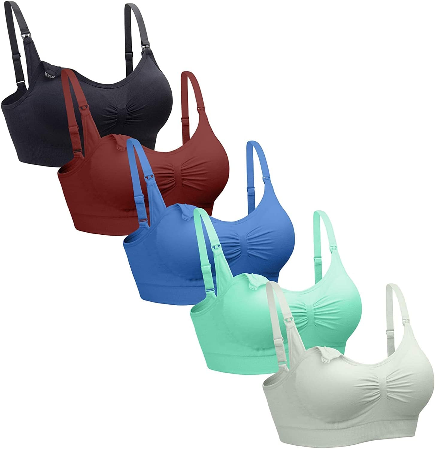 5PACK Nursing Bra Wireless Bra Women'S Sleeping Maternity Bra Breastfeeding Bra Black/Winered/Mintgreen/Navyblue/Palegreen / X-Large