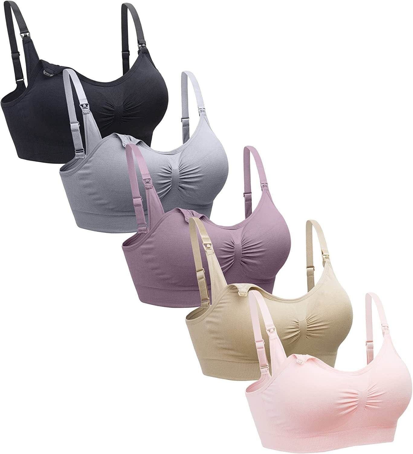 5PACK Nursing Bra Wireless Bra Women'S Sleeping Maternity Bra Breastfeeding Bra Black/Nude/Purplebean/Softpink/Gray / Medium