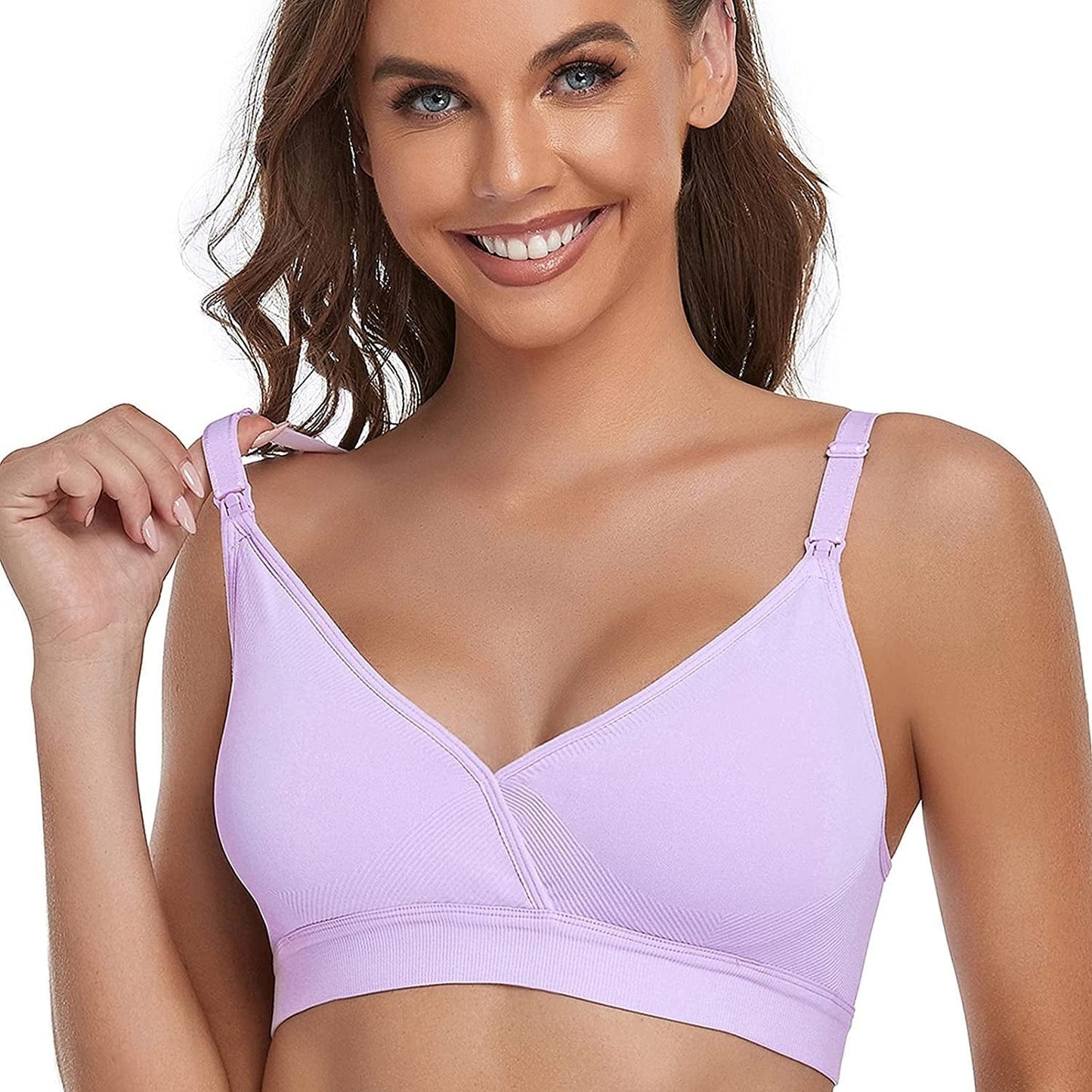 5PACK V Neck Nursing Bras Seamless Maternity Bras with Extra Bra Extenders for Sleep Breastfeeding