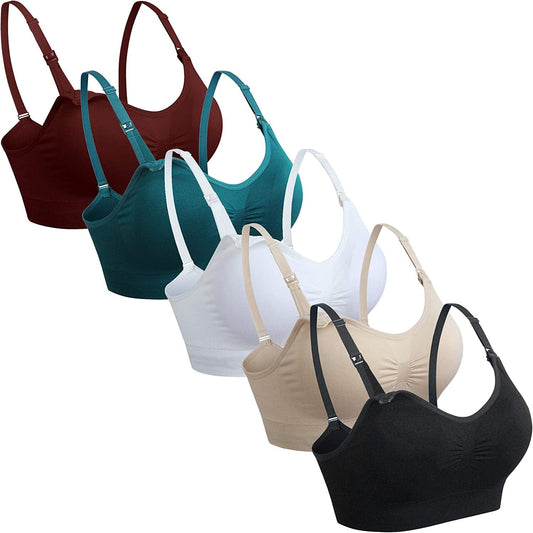 5Pack Womens Seamless Clip down Maternity and Nursing Bra Push up Sleeping Bralette for Breastfeeding Underwear 5pcs ( Black Beige White Rosered Blue) / Large