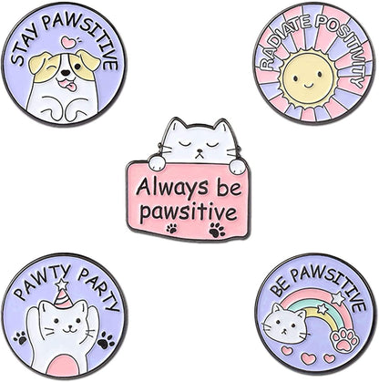 5Pcs Enamel Pins for Backpacks Cute Lapel Pins Set Cool Hat Pins Funny Brooch Women Gift Stay Pawsitive