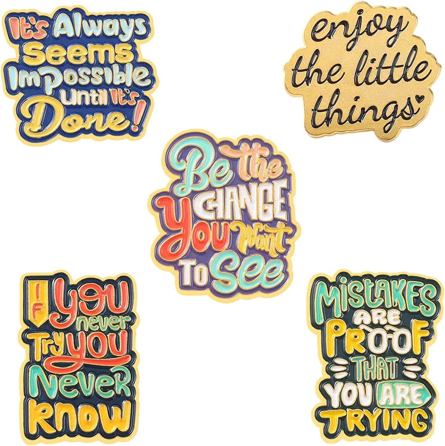 5Pcs Enamel Pins for Backpacks Cute Lapel Pins Set Cool Hat Pins Funny Brooch Women Gift Words