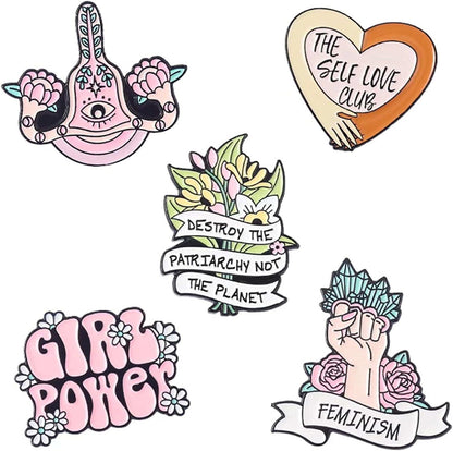 5Pcs Enamel Pins for Backpacks Cute Lapel Pins Set Cool Hat Pins Funny Brooch Women Gift Feminism