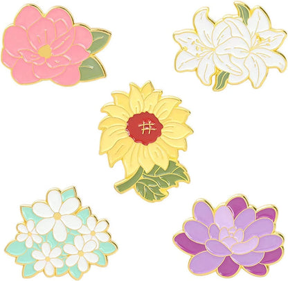 5Pcs Enamel Pins for Backpacks Cute Lapel Pins Set Cool Hat Pins Funny Brooch Women Gift Flowers