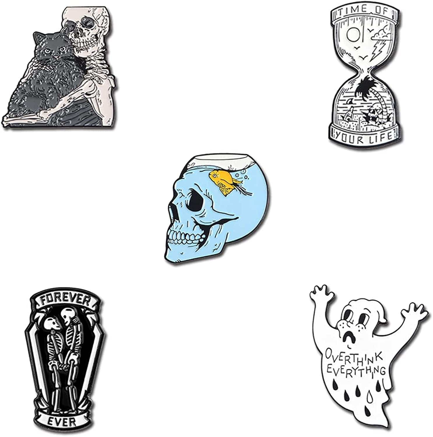5Pcs Enamel Pins for Backpacks Cute Lapel Pins Set Cool Hat Pins Funny Brooch Women Gift Skull