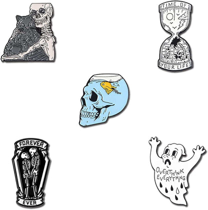 5Pcs Enamel Pins for Backpacks Cute Lapel Pins Set Cool Hat Pins Funny Brooch Women Gift Skull