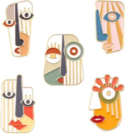 5Pcs Enamel Pins for Backpacks Cute Lapel Pins Set Cool Hat Pins Funny Brooch Women Gift Abstract Face
