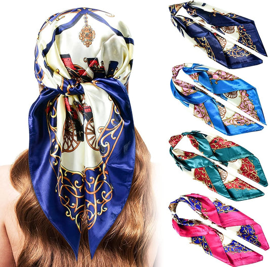 5PCS Large Satin Head Scarves - Silk Square like Neck Scarf Hair Wraps Headscarf for Sleeping Head Scarf Bundle 35 Inch Apparel & Accessories > Clothing Accessories > Bandanas & Headties Stlvoll Navy+pink+blue+green  