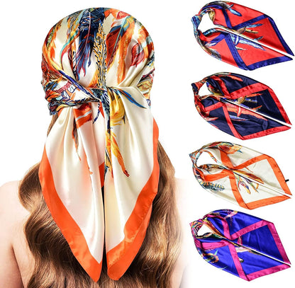 5PCS Large Satin Head Scarves - Silk Square like Neck Scarf Hair Wraps Headscarf for Sleeping Head Scarf Bundle 35 Inch Apparel & Accessories > Clothing Accessories > Bandanas & Headties Stlvoll Red+blue+black+beige  