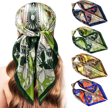 5PCS Large Satin Head Scarves - Silk Square like Neck Scarf Hair Wraps Headscarf for Sleeping Head Scarf Bundle 35 Inch Apparel & Accessories > Clothing Accessories > Bandanas & Headties Stlvoll Yellow+grey+blue+greey  