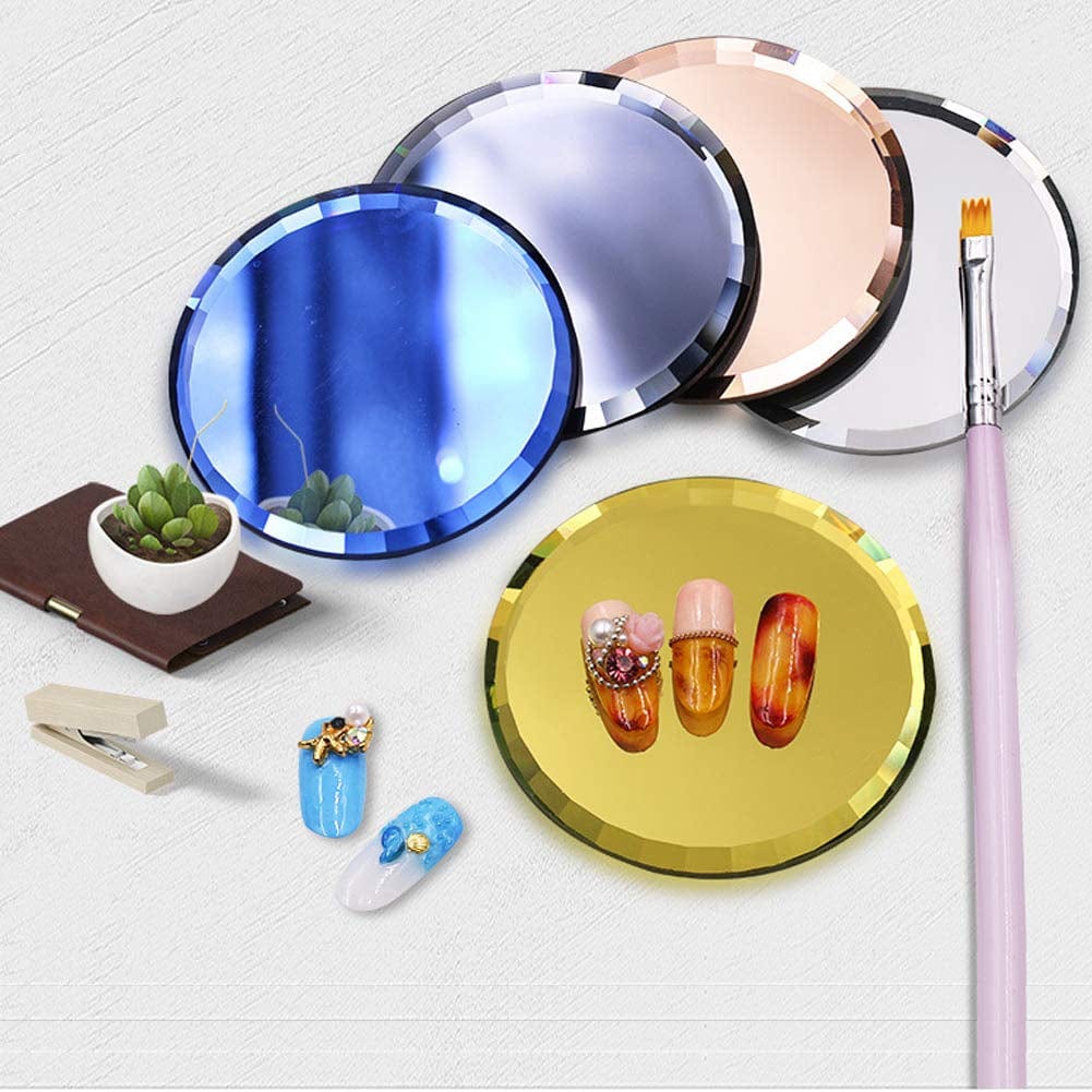 5Pcs Mirror Empty Nail Art Palettes Plate round Glass Manicure Palette Nail Art Display Tray Board Holder Gel Polish Drawing Color Mixing Palette for Women Beauty Tool, Assorted Color Health & Beauty > Personal Care > Cosmetics > Cosmetic Tools > Nail Tools luzen   