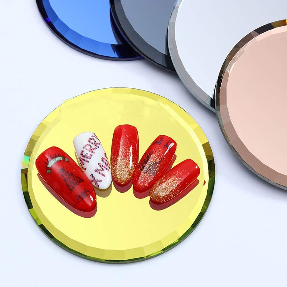 5Pcs Mirror Empty Nail Art Palettes Plate round Glass Manicure Palette Nail Art Display Tray Board Holder Gel Polish Drawing Color Mixing Palette for Women Beauty Tool, Assorted Color Health & Beauty > Personal Care > Cosmetics > Cosmetic Tools > Nail Tools luzen   
