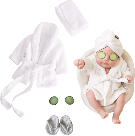 5PCS Newborn Photography Outfits, Baby Bathrobes Bath Towel Outfit with Slippers Photo Props for Girls and Boys Apparel & Accessories > Clothing > Sleepwear & Loungewear > Robes Kylie Max   