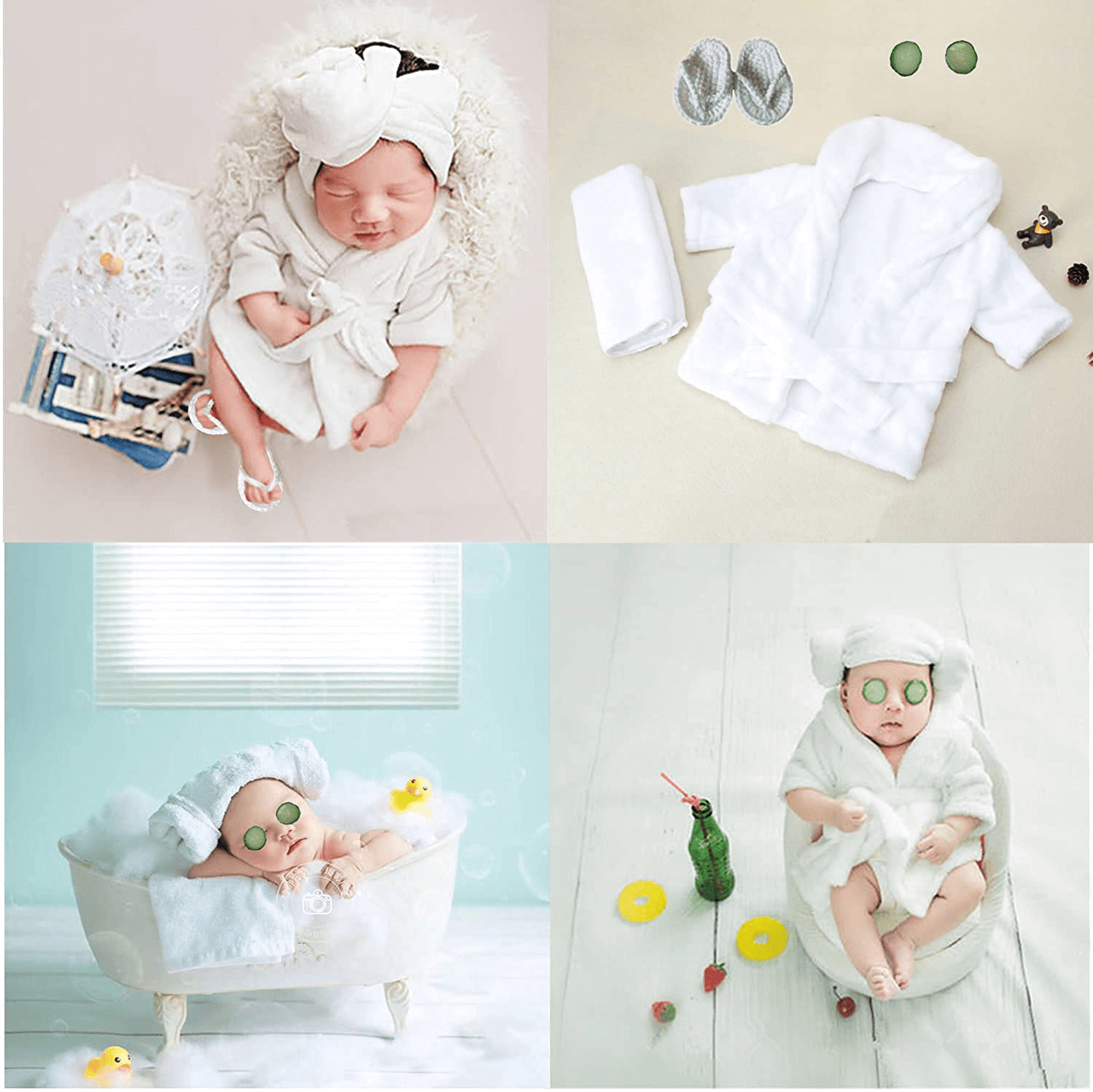 5PCS Newborn Photography Outfits, Baby Bathrobes Bath Towel Outfit with Slippers Photo Props for Girls and Boys Apparel & Accessories > Clothing > Sleepwear & Loungewear > Robes Kylie Max   