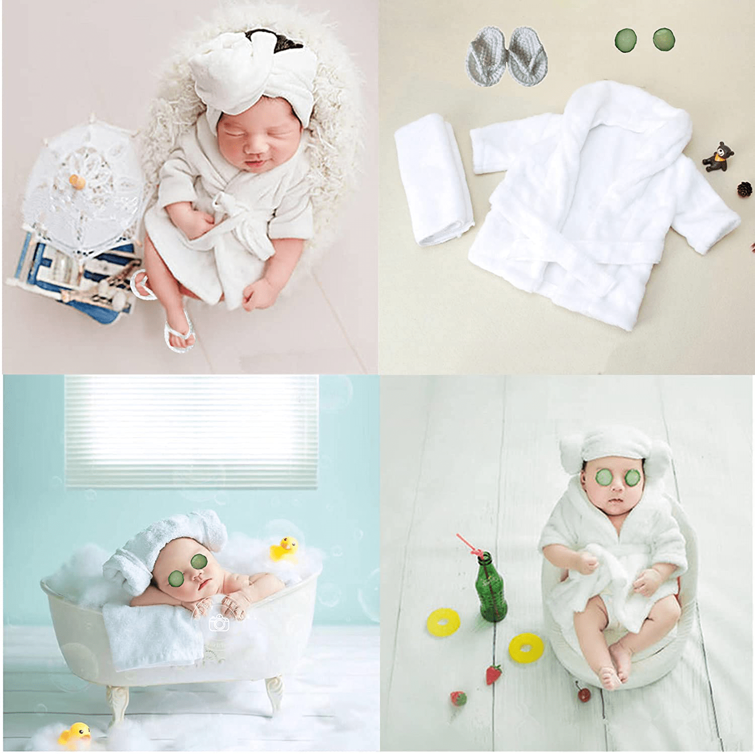 5PCS Newborn Photography Outfits, Baby Bathrobes Bath Towel Outfit with Slippers Photo Props for Girls and Boys Apparel & Accessories > Clothing > Sleepwear & Loungewear > Robes Kylie Max   