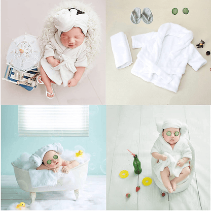 5PCS Newborn Photography Outfits, Baby Bathrobes Bath Towel Outfit with Slippers Photo Props for Girls and Boys Apparel & Accessories > Clothing > Sleepwear & Loungewear > Robes Kylie Max   