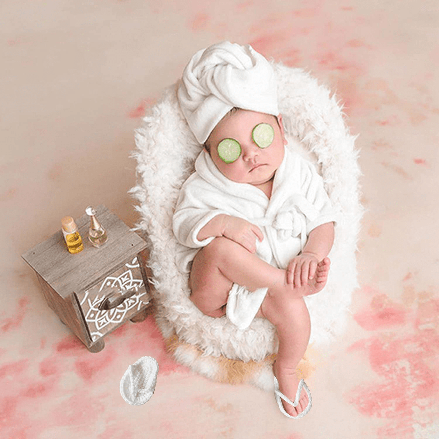 5PCS Newborn Photography Outfits, Baby Bathrobes Bath Towel Outfit with Slippers Photo Props for Girls and Boys Apparel & Accessories > Clothing > Sleepwear & Loungewear > Robes Kylie Max   