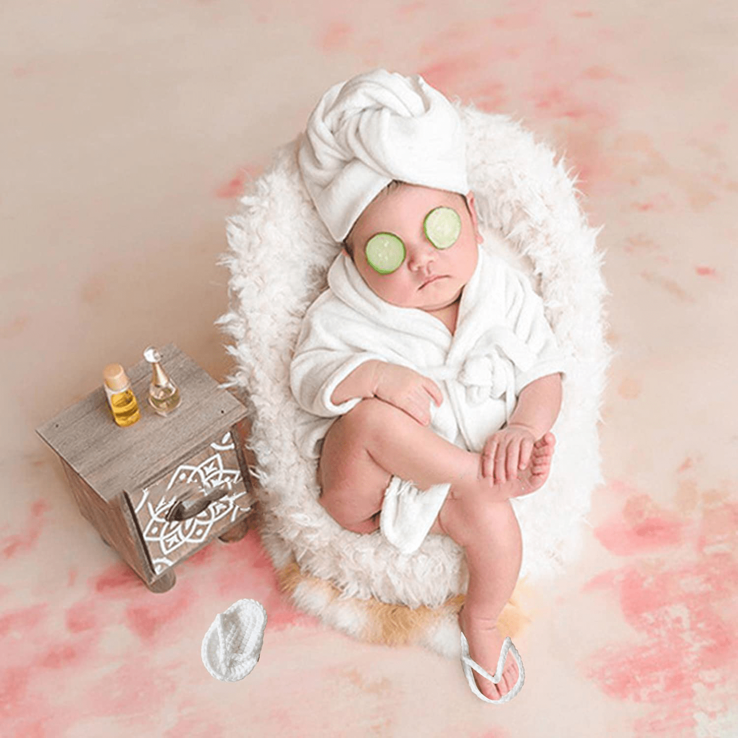 5PCS Newborn Photography Outfits, Baby Bathrobes Bath Towel Outfit with Slippers Photo Props for Girls and Boys Apparel & Accessories > Clothing > Sleepwear & Loungewear > Robes Kylie Max   