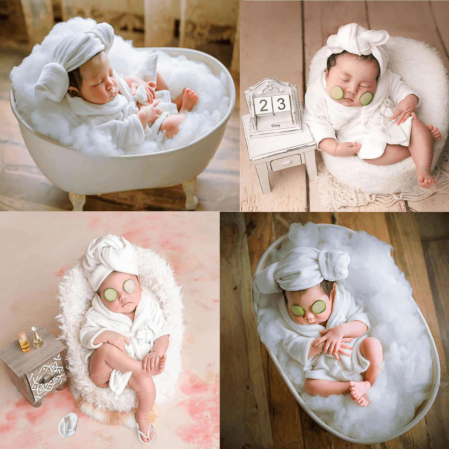 5PCS Newborn Photography Outfits, Baby Bathrobes Bath Towel Outfit with Slippers Photo Props for Girls and Boys Apparel & Accessories > Clothing > Sleepwear & Loungewear > Robes Kylie Max   