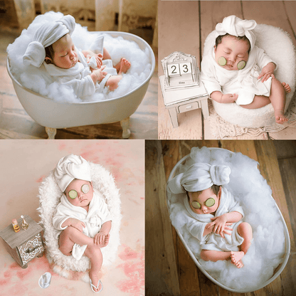 5PCS Newborn Photography Outfits, Baby Bathrobes Bath Towel Outfit with Slippers Photo Props for Girls and Boys Apparel & Accessories > Clothing > Sleepwear & Loungewear > Robes Kylie Max   