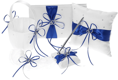 5Pcs/Set Wedding Supplies Double Heart Satin Flower Girl Basket + 7 7 Inches Ring Bearer Pillow + Guest Book + Pen Holder + Bride Garter Set (Red) Apparel & Accessories > Clothing > Underwear & Socks > Lingerie Decdeal Blue  