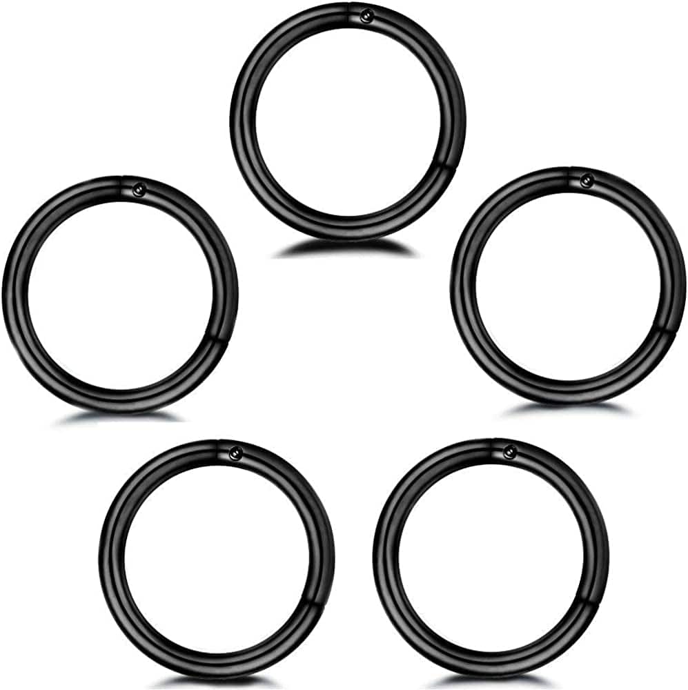 5Pcs Stainless Steel 16G Sleeper Hoop Earrings for Women Men Boys Girls Septum Hinged Clicker Nose Lip Ring Helix Daith Cartilage Tragus Piercings Tiny Small Huggie Hoops Hypoallergenic Sensitive Ears Jewelry Apparel & Accessories > Jewelry > Rings NewZenro 8mm in black  