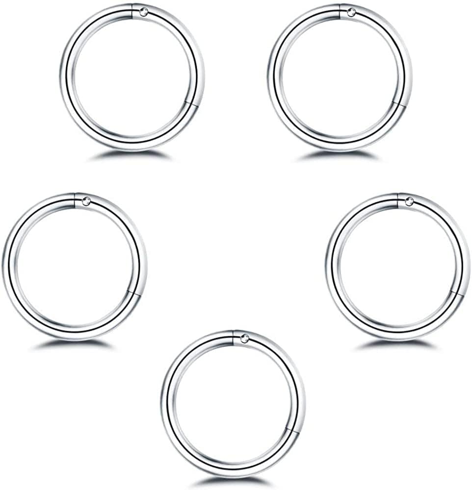 5Pcs Stainless Steel 16G Sleeper Hoop Earrings for Women Men Boys Girls Septum Hinged Clicker Nose Lip Ring Helix Daith Cartilage Tragus Piercings Tiny Small Huggie Hoops Hypoallergenic Sensitive Ears Jewelry Apparel & Accessories > Jewelry > Rings NewZenro 8mm in silver  
