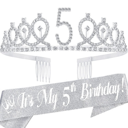 5Th Birthday Sash and Tiara for Girls - Fabulous Glitter Sash + Loops Rhinestone Silver Premium Metal Tiara for Girls, 5Th Birthday Gifts for Princess Party Apparel & Accessories > Clothing Accessories > Sashes EBE EmmasbyEmma   