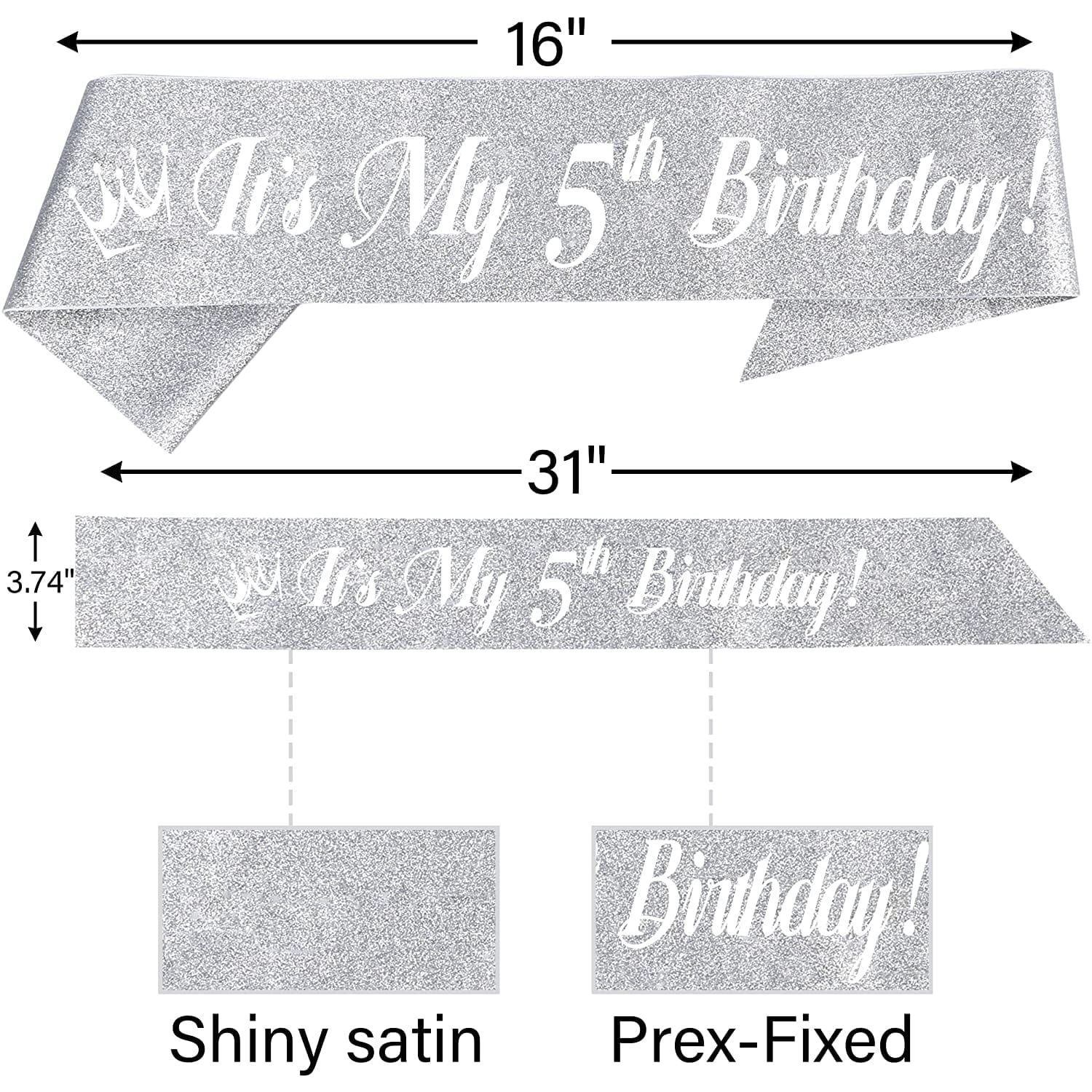 5Th Birthday Sash and Tiara for Girls - Fabulous Glitter Sash + Loops Rhinestone Silver Premium Metal Tiara for Girls, 5Th Birthday Gifts for Princess Party Apparel & Accessories > Clothing Accessories > Sashes EBE EmmasbyEmma   