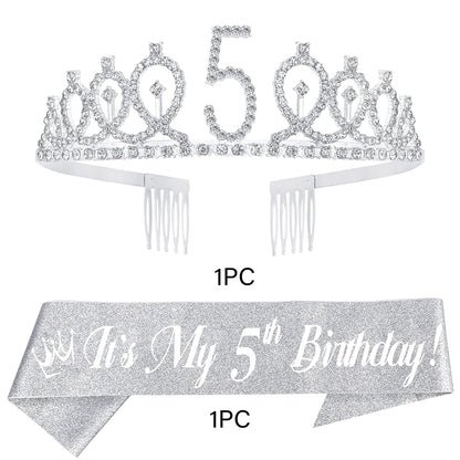 5Th Birthday Sash and Tiara for Girls - Fabulous Glitter Sash + Loops Rhinestone Silver Premium Metal Tiara for Girls, 5Th Birthday Gifts for Princess Party Apparel & Accessories > Clothing Accessories > Sashes EBE EmmasbyEmma   