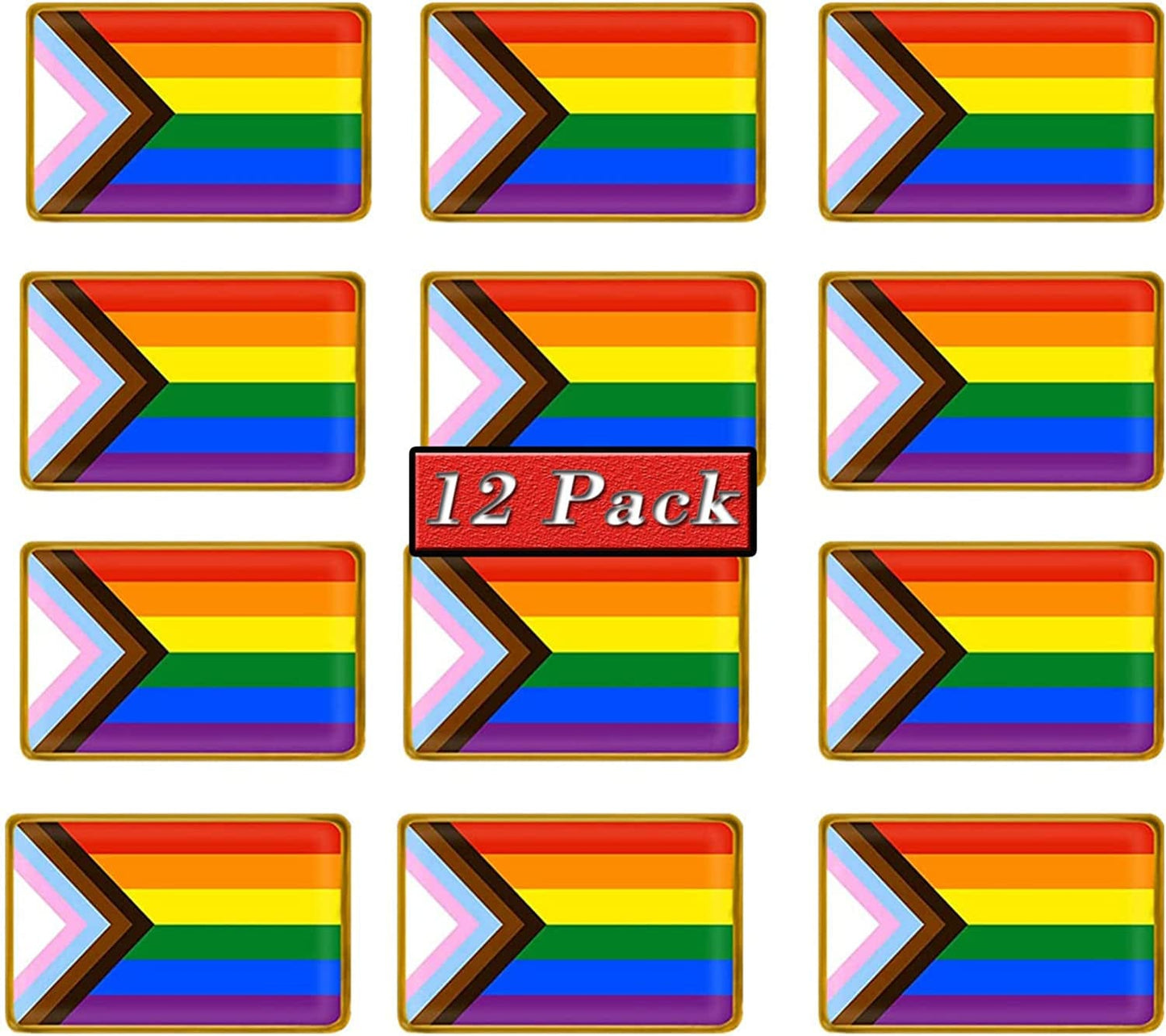 6/12/24/48Pcs Inclusive Progress Pride Pin Rainbow Gay Flag LGBT Enamel Progressive Lapel Pins Bulk Decoration for Clothes and Bags Gifts 12