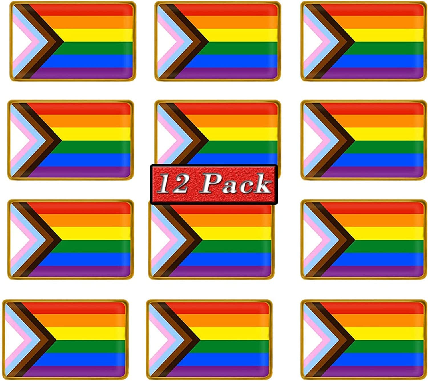 6/12/24/48Pcs Inclusive Progress Pride Pin Rainbow Gay Flag LGBT Enamel Progressive Lapel Pins Bulk Decoration for Clothes and Bags Gifts 12