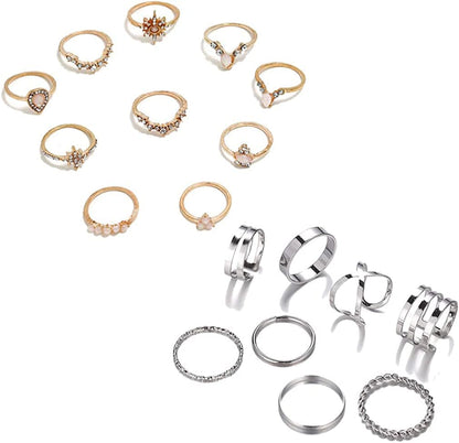 6-16 PCS Knuckle Stacking Rings for Women Teen Girls,Boho Vintage Finger Rings Stackable Gold Silver Midi Rings Set Multiple Rings Pack Size 5-10 H
