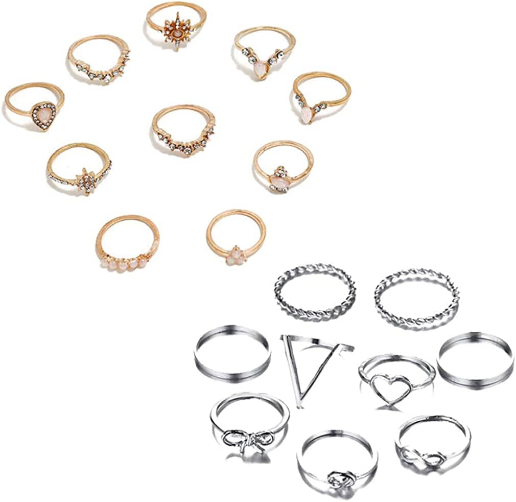 6-16 PCS Knuckle Stacking Rings for Women Teen Girls,Boho Vintage Finger Rings Stackable Gold Silver Midi Rings Set Multiple Rings Pack Size 5-10 K