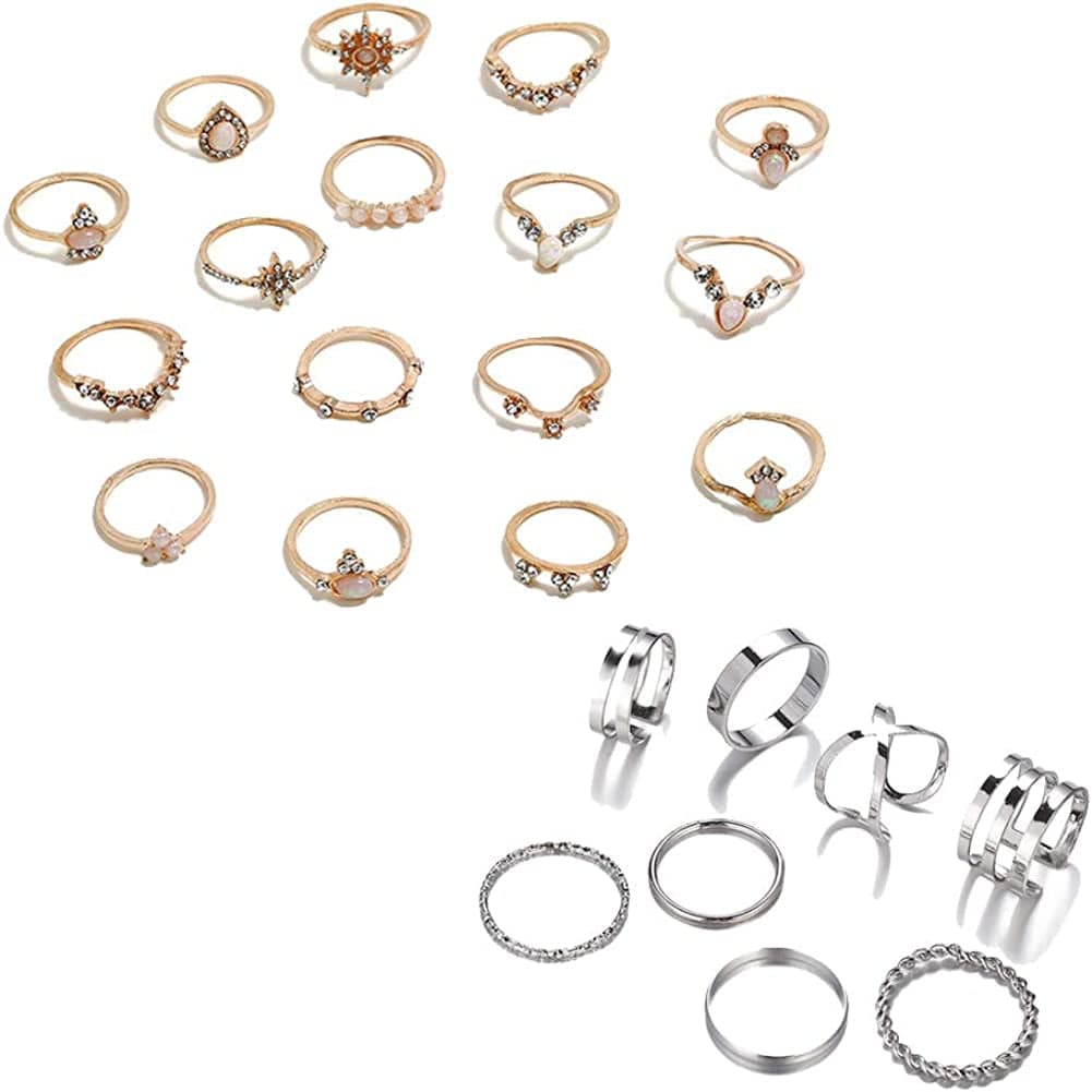 6-16 PCS Knuckle Stacking Rings for Women Teen Girls,Boho Vintage Finger Rings Stackable Gold Silver Midi Rings Set Multiple Rings Pack Size 5-10 J