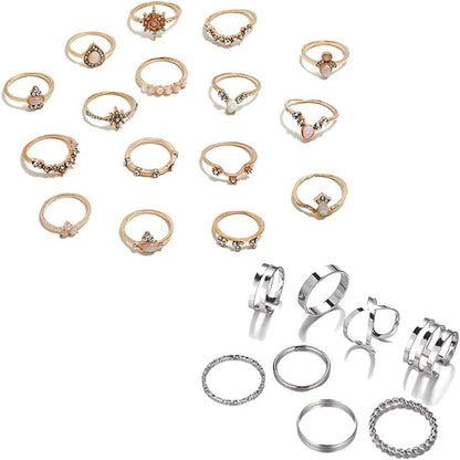 6-16 PCS Knuckle Stacking Rings for Women Teen Girls,Boho Vintage Finger Rings Stackable Gold Silver Midi Rings Set Multiple Rings Pack Size 5-10 J