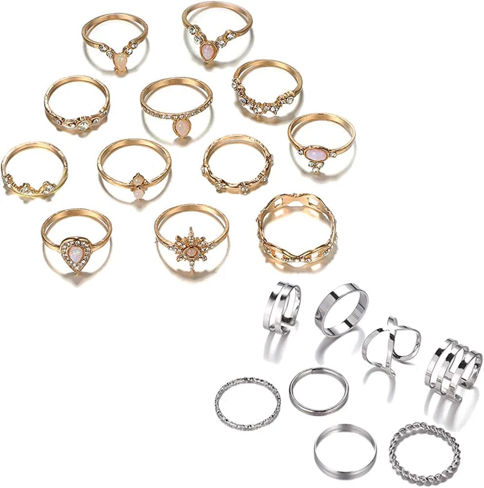 6-16 PCS Knuckle Stacking Rings for Women Teen Girls,Boho Vintage Finger Rings Stackable Gold Silver Midi Rings Set Multiple Rings Pack Size 5-10 O