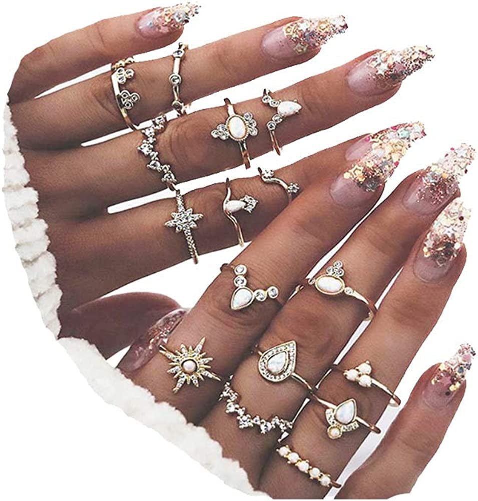 6-16 PCS Knuckle Stacking Rings for Women Teen Girls,Boho Vintage Finger Rings Stackable Gold Silver Midi Rings Set Multiple Rings Pack Size 5-10 B