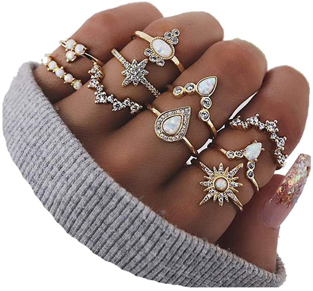 6-16 PCS Knuckle Stacking Rings for Women Teen Girls,Boho Vintage Finger Rings Stackable Gold Silver Midi Rings Set Multiple Rings Pack Size 5-10 A