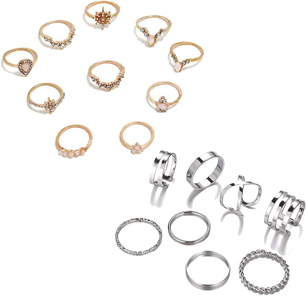6-16 PCS Knuckle Stacking Rings for Women Teen Girls,Boho Vintage Finger Rings Stackable Gold Silver Midi Rings Set Multiple Rings Pack Size 5-10 H