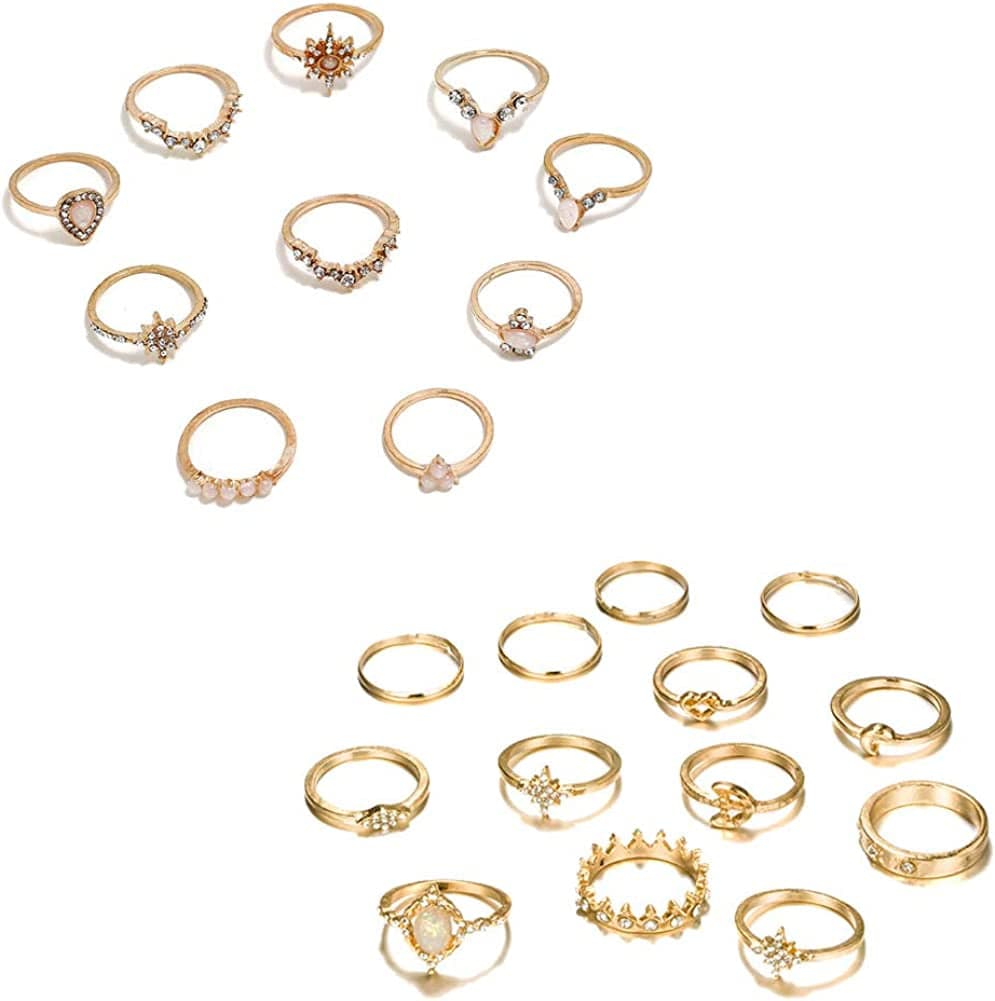 6-16 PCS Knuckle Stacking Rings for Women Teen Girls,Boho Vintage Finger Rings Stackable Gold Silver Midi Rings Set Multiple Rings Pack Size 5-10 N