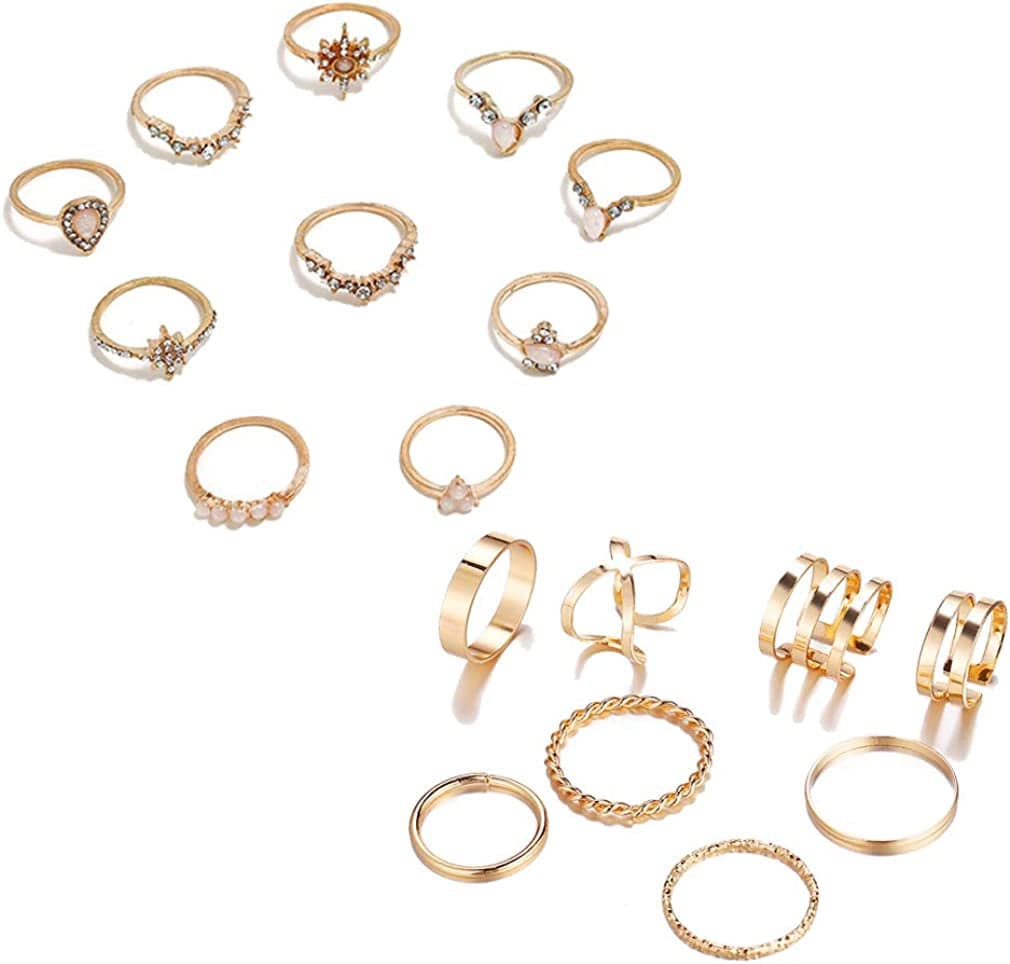 6-16 PCS Knuckle Stacking Rings for Women Teen Girls,Boho Vintage Finger Rings Stackable Gold Silver Midi Rings Set Multiple Rings Pack Size 5-10 I