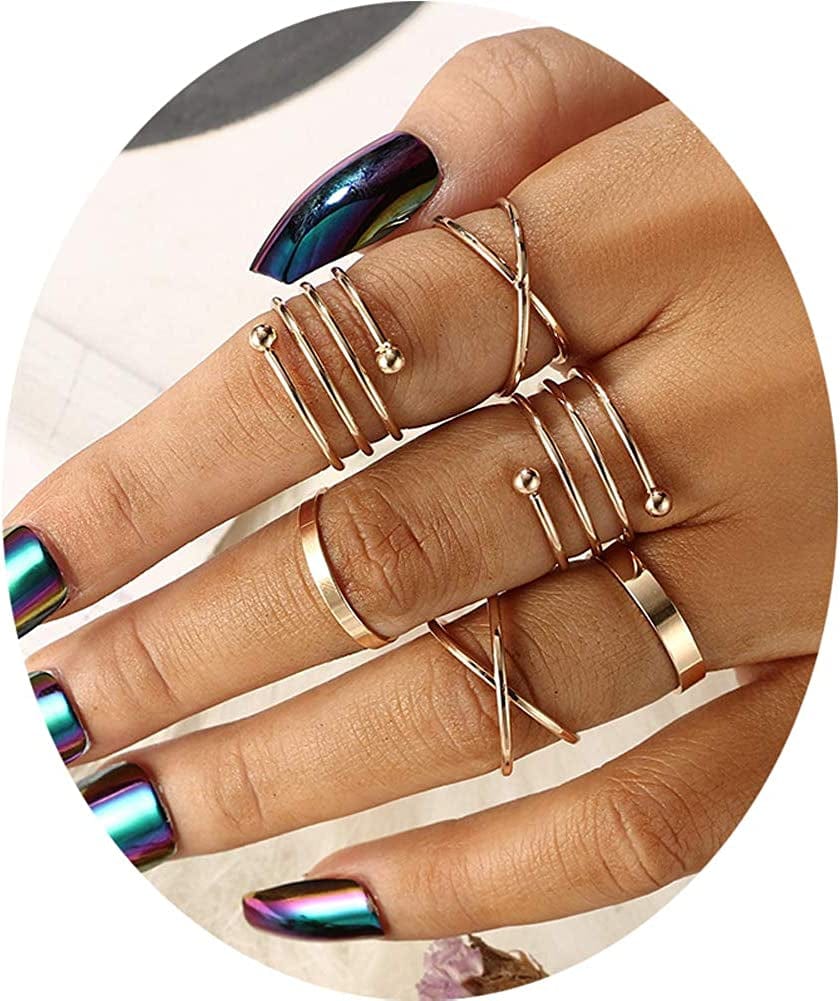 6-16 PCS Knuckle Stacking Rings for Women Teen Girls,Boho Vintage Finger Rings Stackable Gold Silver Midi Rings Set Multiple Rings Pack Size 5-10 G