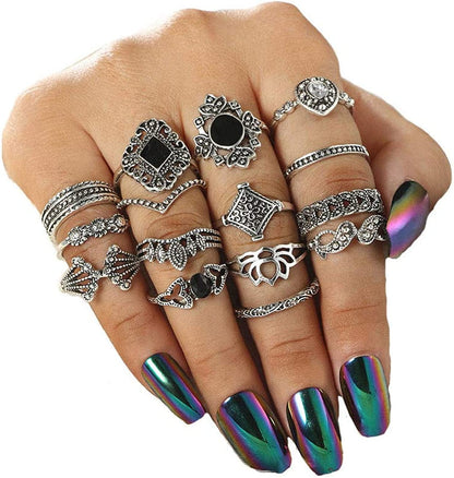6-16 PCS Knuckle Stacking Rings for Women Teen Girls,Boho Vintage Finger Rings Stackable Gold Silver Midi Rings Set Multiple Rings Pack Size 5-10 F