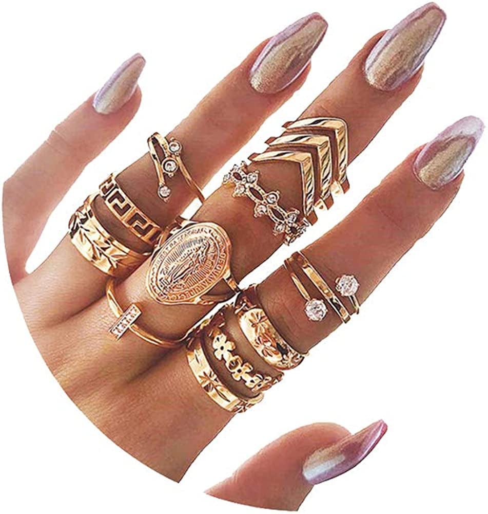 6-16 PCS Knuckle Stacking Rings for Women Teen Girls,Boho Vintage Finger Rings Stackable Gold Silver Midi Rings Set Multiple Rings Pack Size 5-10 C
