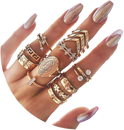6-16 PCS Knuckle Stacking Rings for Women Teen Girls,Boho Vintage Finger Rings Stackable Gold Silver Midi Rings Set Multiple Rings Pack Size 5-10 C