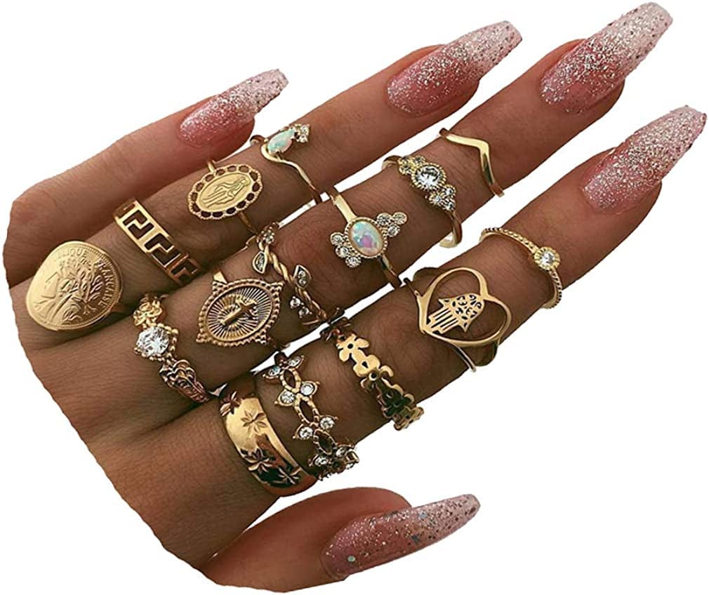 6-16 PCS Knuckle Stacking Rings for Women Teen Girls,Boho Vintage Finger Rings Stackable Gold Silver Midi Rings Set Multiple Rings Pack Size 5-10 D